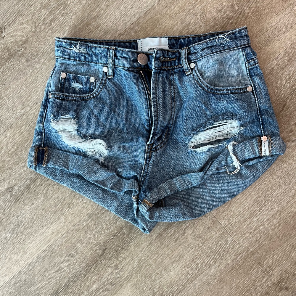 One Teaspoon Blue Denim Mid-Rise Jean Shorts